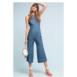 Anthro Pilcro Denim Jumpsuit Halter Cotton Wide